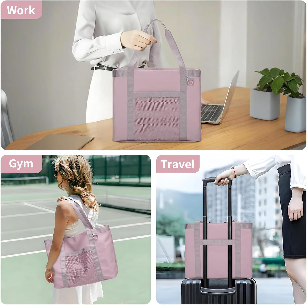 Tote Bag for Women,Work Tote Bags with Cup Holder & Laptop Compartment,Zipper Tote for Travel Gym