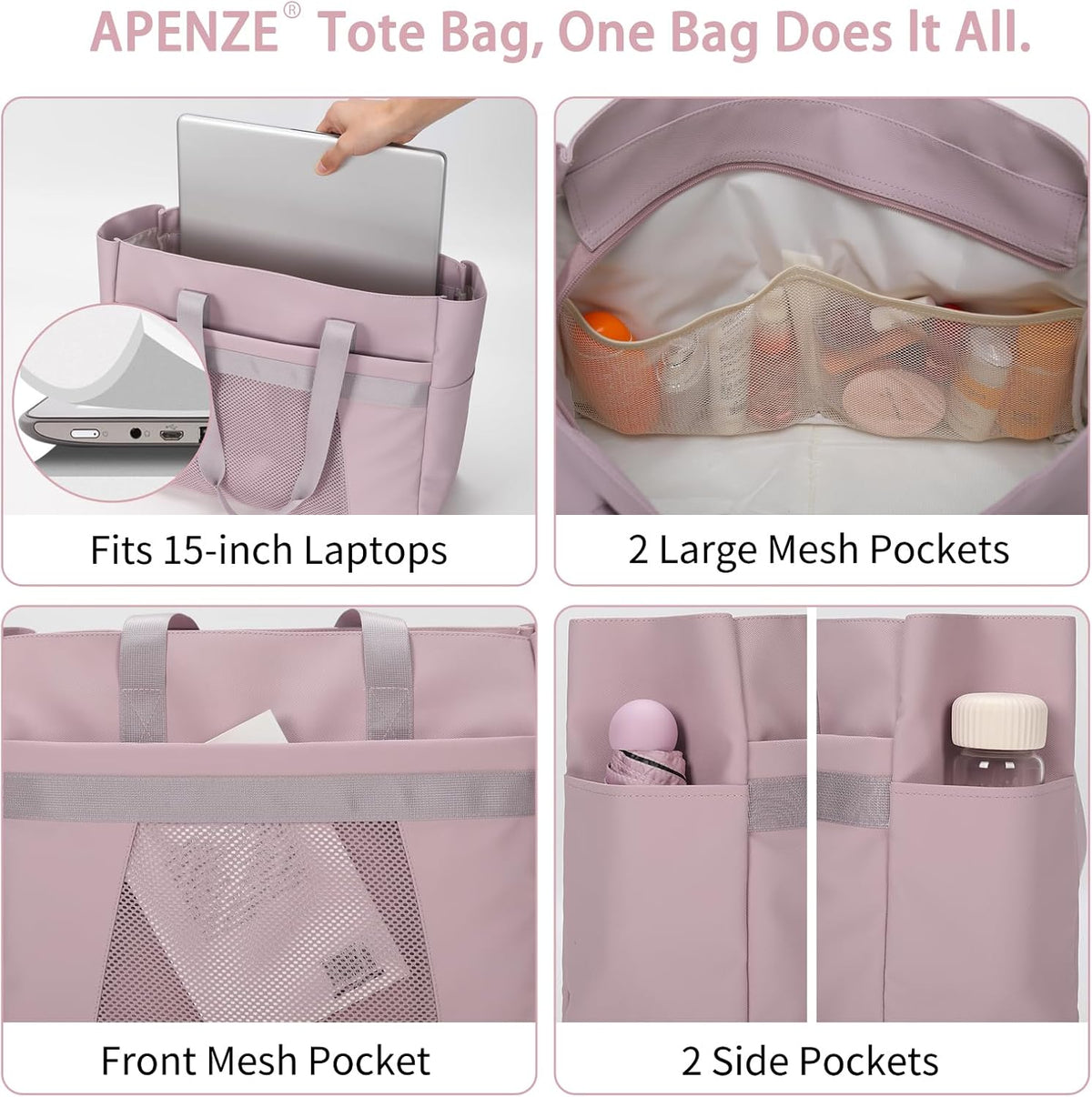 Tote Bag for Women,Work Tote Bags with Cup Holder & Laptop Compartment,Zipper Tote for Travel Gym