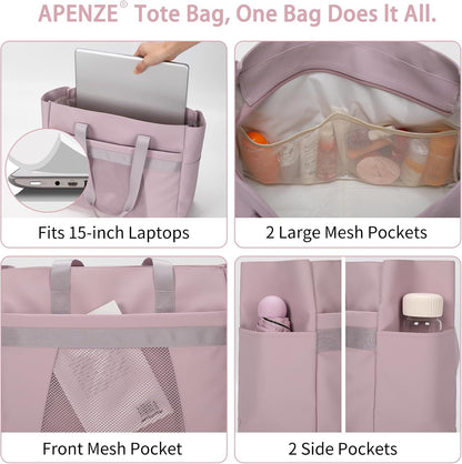 Tote Bag for Women,Work Tote Bags with Cup Holder & Laptop Compartment,Zipper Tote for Travel Gym