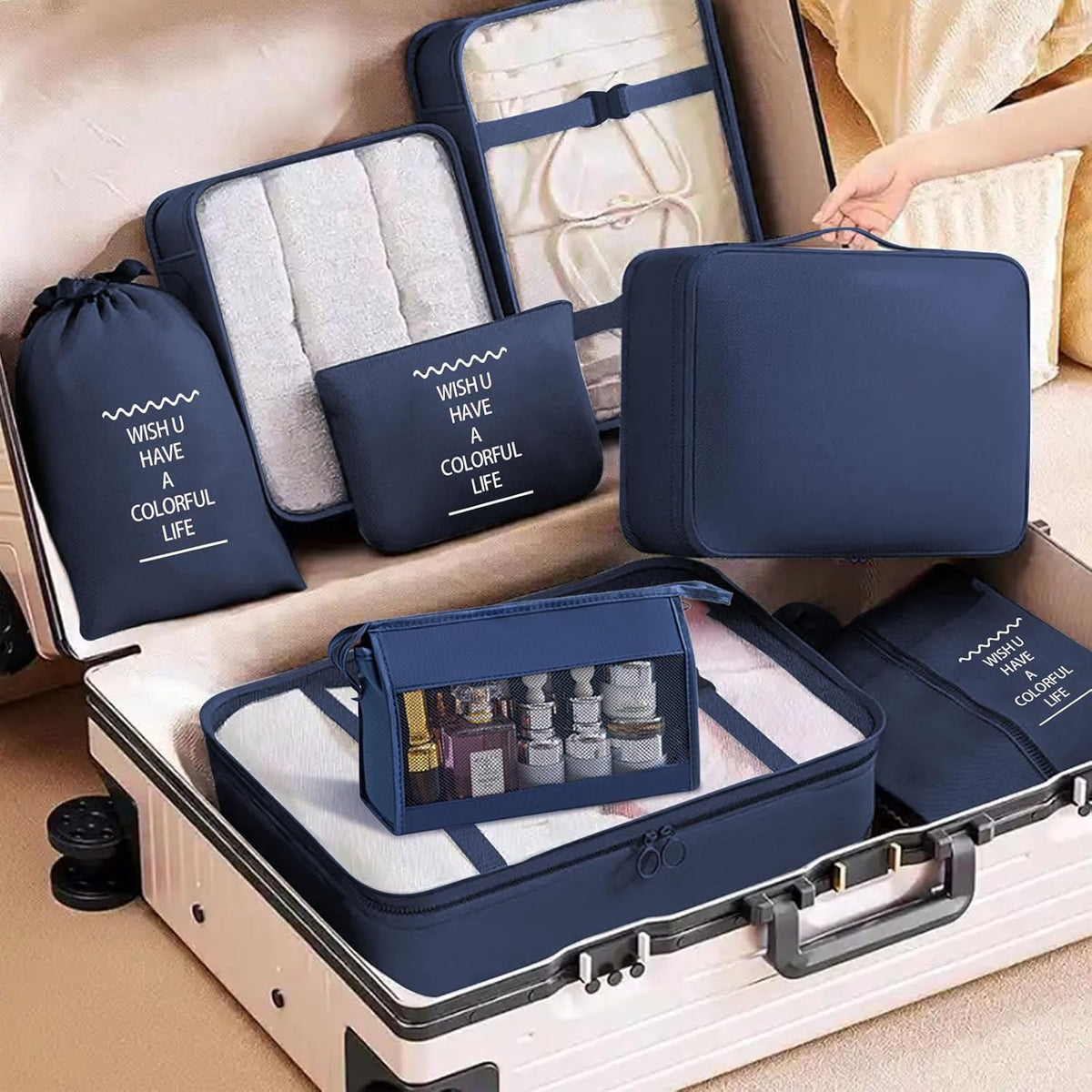 Packing Cubes 8 Set Travel Essentials for Carry on Luggage Organizers Bag Packing Cubes for Suitcases Travel Accessories (Beige)