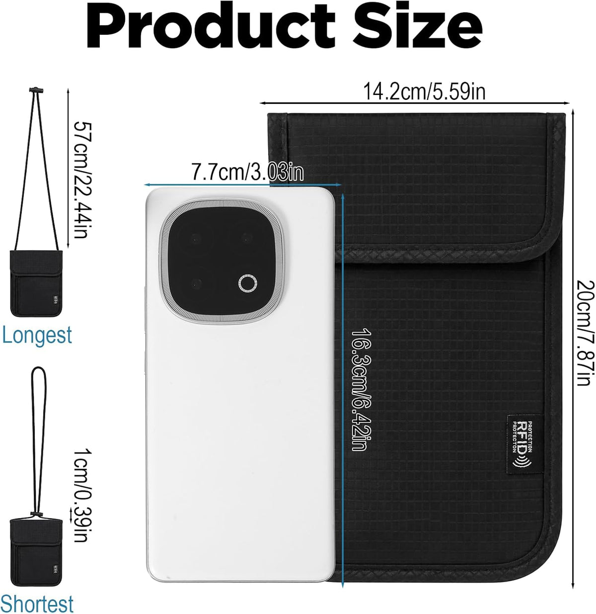 1 Pc Travel Neck Wallet, 5.5" L X 7.9" Black Rfid Blocking Passport Holder, Resistant Neck Pouch Travels Passport Wallet For Travel Women Men
