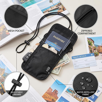 1 Pc Travel Neck Wallet, 5.5" L X 7.9" Black Rfid Blocking Passport Holder, Resistant Neck Pouch Travels Passport Wallet For Travel Women Men