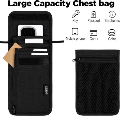 1 Pc Travel Neck Wallet, 5.5" L X 7.9" Black Rfid Blocking Passport Holder, Resistant Neck Pouch Travels Passport Wallet For Travel Women Men