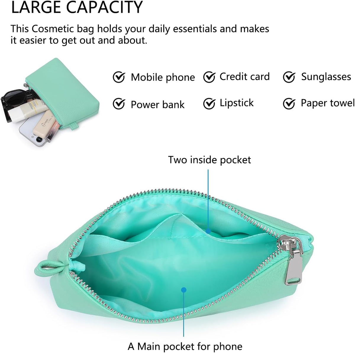 Mini Nylon Travel Toiletry Bag for Women, Water-Resistant Small Makeup Bag Organizer with 2 Dividers, Lightweight Cosmetic Pouch for Purse and Gym (Nylon/Black) - Colors B