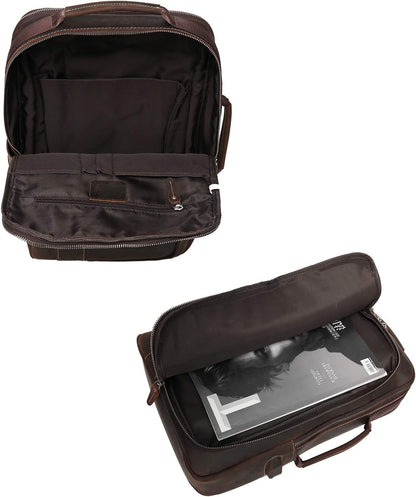 Men's Full Grain Leather Expandable 15.6 Laptop Backpack Tote Shoulder Travel Bag Rucksack