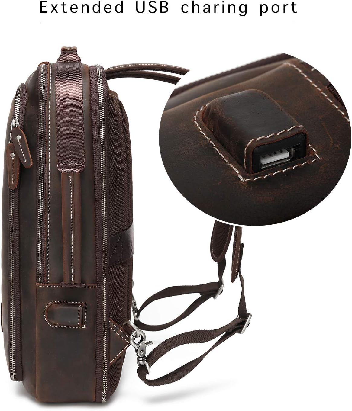 Men's Full Grain Leather Expandable 15.6 Laptop Backpack Tote Shoulder Travel Bag Rucksack