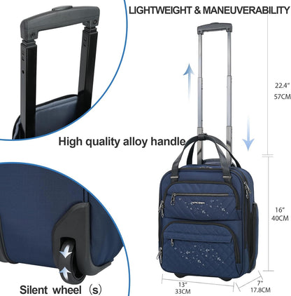 Carry On Underseat Multi-functional, 16-inch Underseater Lightweight Overnight Suitcase for Women, Navy
