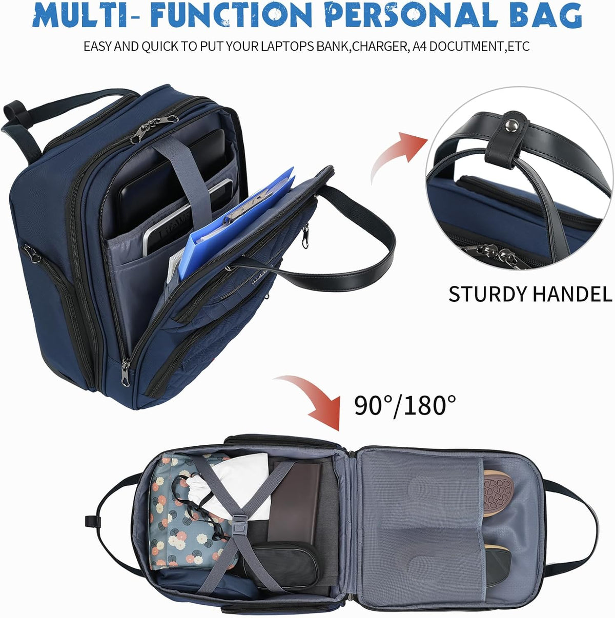 Carry On Underseat Multi-functional, 16-inch Underseater Lightweight Overnight Suitcase for Women, Navy