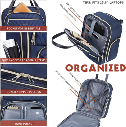 Carry On Underseat Multi-functional, 16-inch Underseater Lightweight Overnight Suitcase for Women, Navy