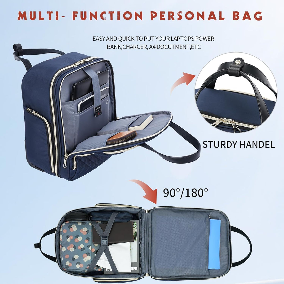 Carry On Underseat Multi-functional, 16-inch Underseater Lightweight Overnight Suitcase for Women, Navy