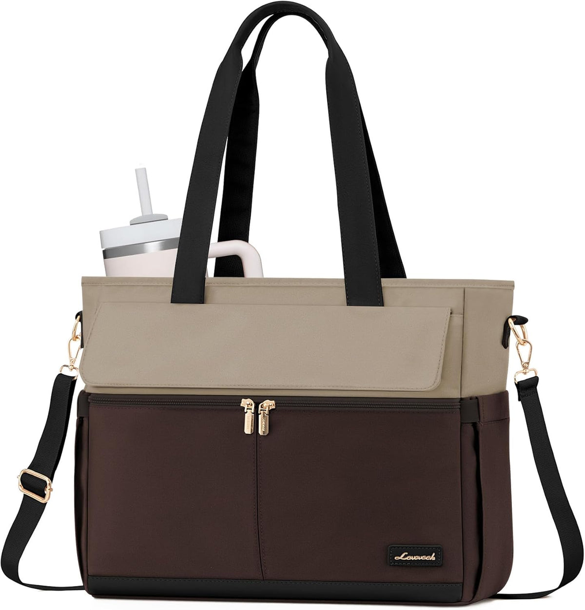 Laptop Tote Bag for Women – 15.6" Roomy Work Bag with Large Inside Cup Pocket, Multiple Pockets for Teacher Nurse, Large Capacity Carry on Travel, Computer Purse Handbag for Office College