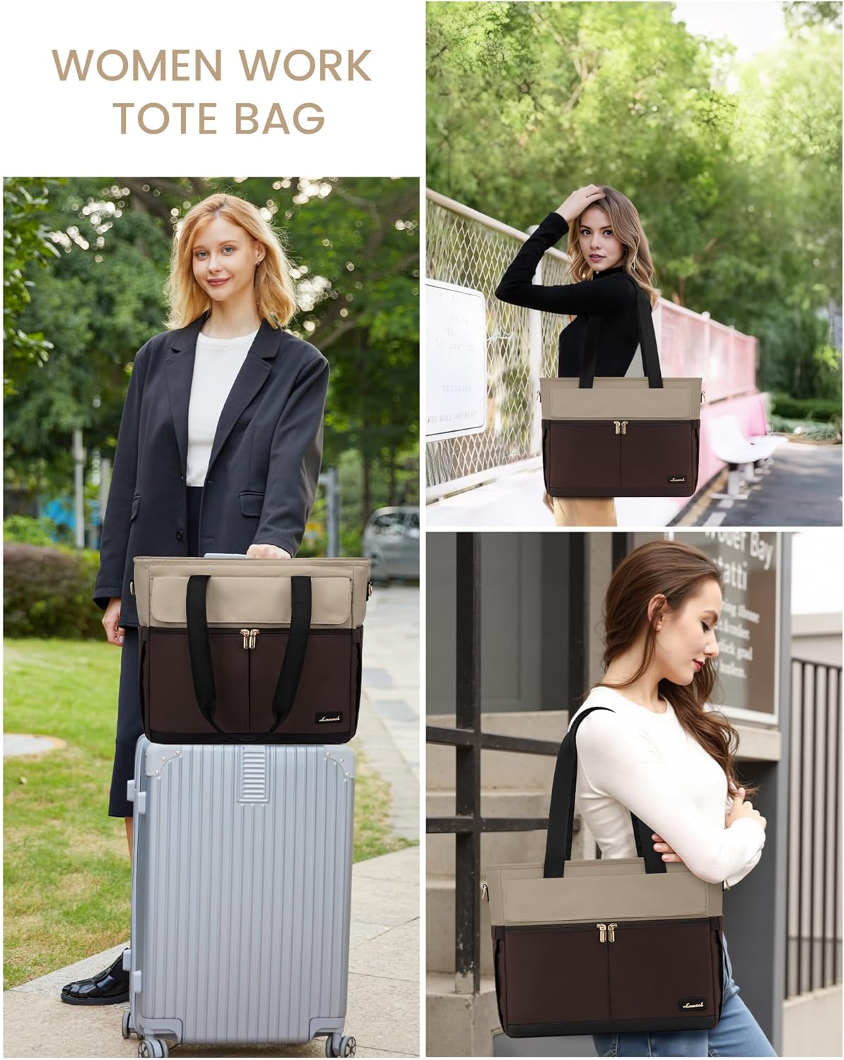 Laptop Tote Bag for Women – 15.6" Roomy Work Bag with Large Inside Cup Pocket, Multiple Pockets for Teacher Nurse, Large Capacity Carry on Travel, Computer Purse Handbag for Office College