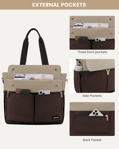 Laptop Tote Bag for Women – 15.6" Roomy Work Bag with Large Inside Cup Pocket, Multiple Pockets for Teacher Nurse, Large Capacity Carry on Travel, Computer Purse Handbag for Office College