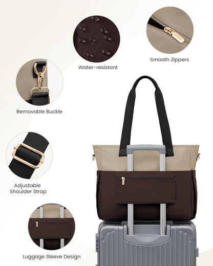 Laptop Tote Bag for Women – 15.6" Roomy Work Bag with Large Inside Cup Pocket, Multiple Pockets for Teacher Nurse, Large Capacity Carry on Travel, Computer Purse Handbag for Office College