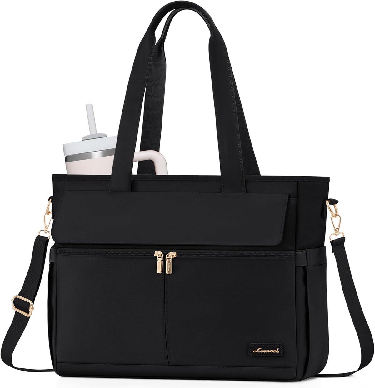 Laptop Tote Bag for Women – 15.6" Roomy Work Bag with Large Inside Cup Pocket, Multiple Pockets for Teacher Nurse, Large Capacity Carry on Travel, Computer Purse Handbag for Office College