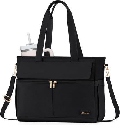Laptop Tote Bag for Women – 15.6" Roomy Work Bag with Large Inside Cup Pocket, Multiple Pockets for Teacher Nurse, Large Capacity Carry on Travel, Computer Purse Handbag for Office College
