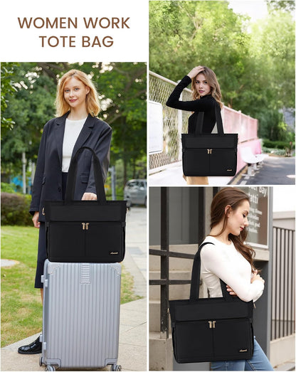 Laptop Tote Bag for Women – 15.6" Roomy Work Bag with Large Inside Cup Pocket, Multiple Pockets for Teacher Nurse, Large Capacity Carry on Travel, Computer Purse Handbag for Office College