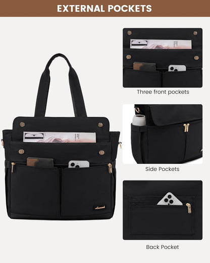 Laptop Tote Bag for Women – 15.6" Roomy Work Bag with Large Inside Cup Pocket, Multiple Pockets for Teacher Nurse, Large Capacity Carry on Travel, Computer Purse Handbag for Office College