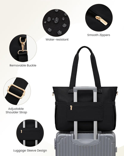 Laptop Tote Bag for Women – 15.6" Roomy Work Bag with Large Inside Cup Pocket, Multiple Pockets for Teacher Nurse, Large Capacity Carry on Travel, Computer Purse Handbag for Office College