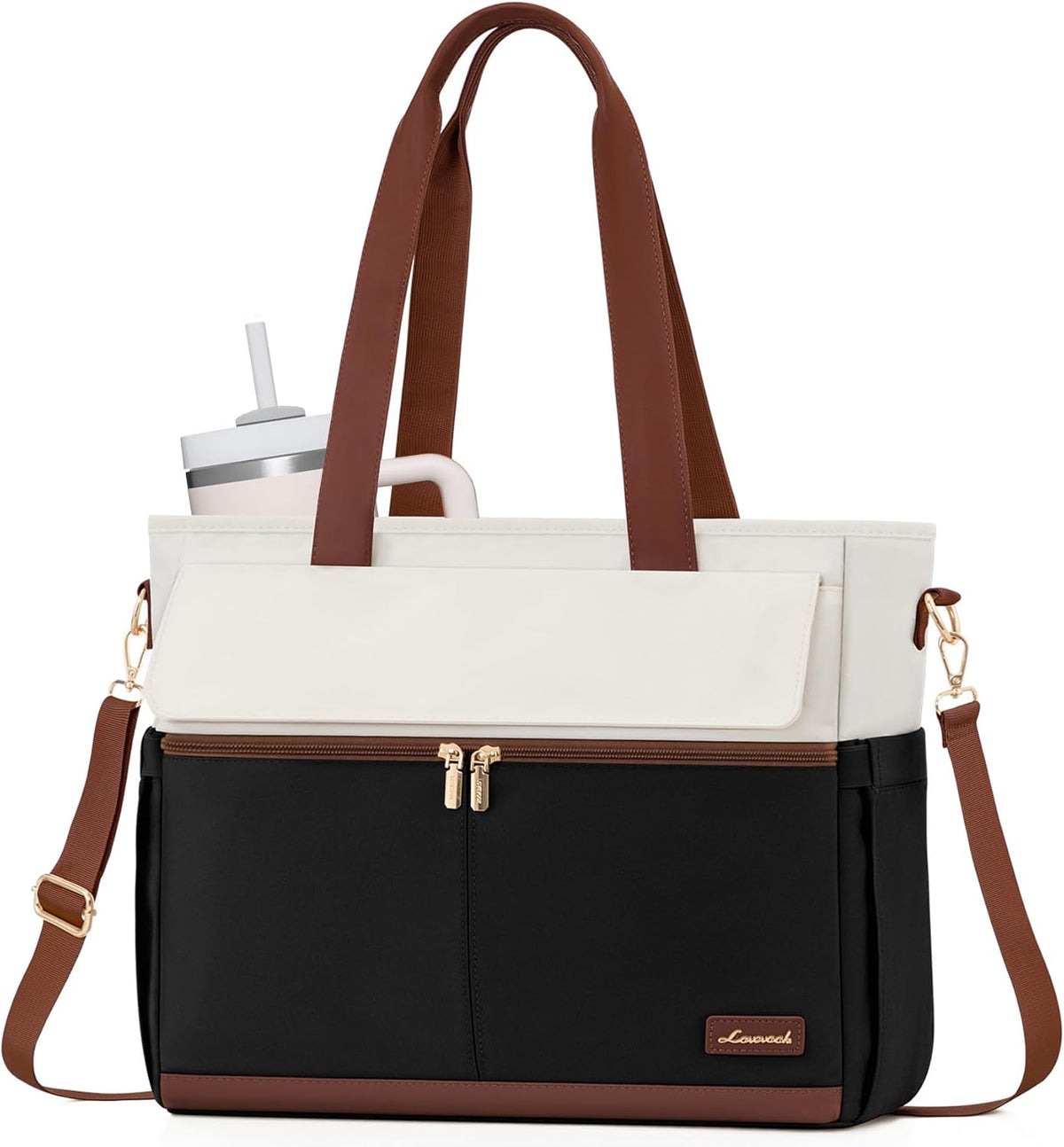 Laptop Tote Bag for Women – 15.6" Roomy Work Bag with Large Inside Cup Pocket, Multiple Pockets for Teacher Nurse, Large Capacity Carry on Travel, Computer Purse Handbag for Office College