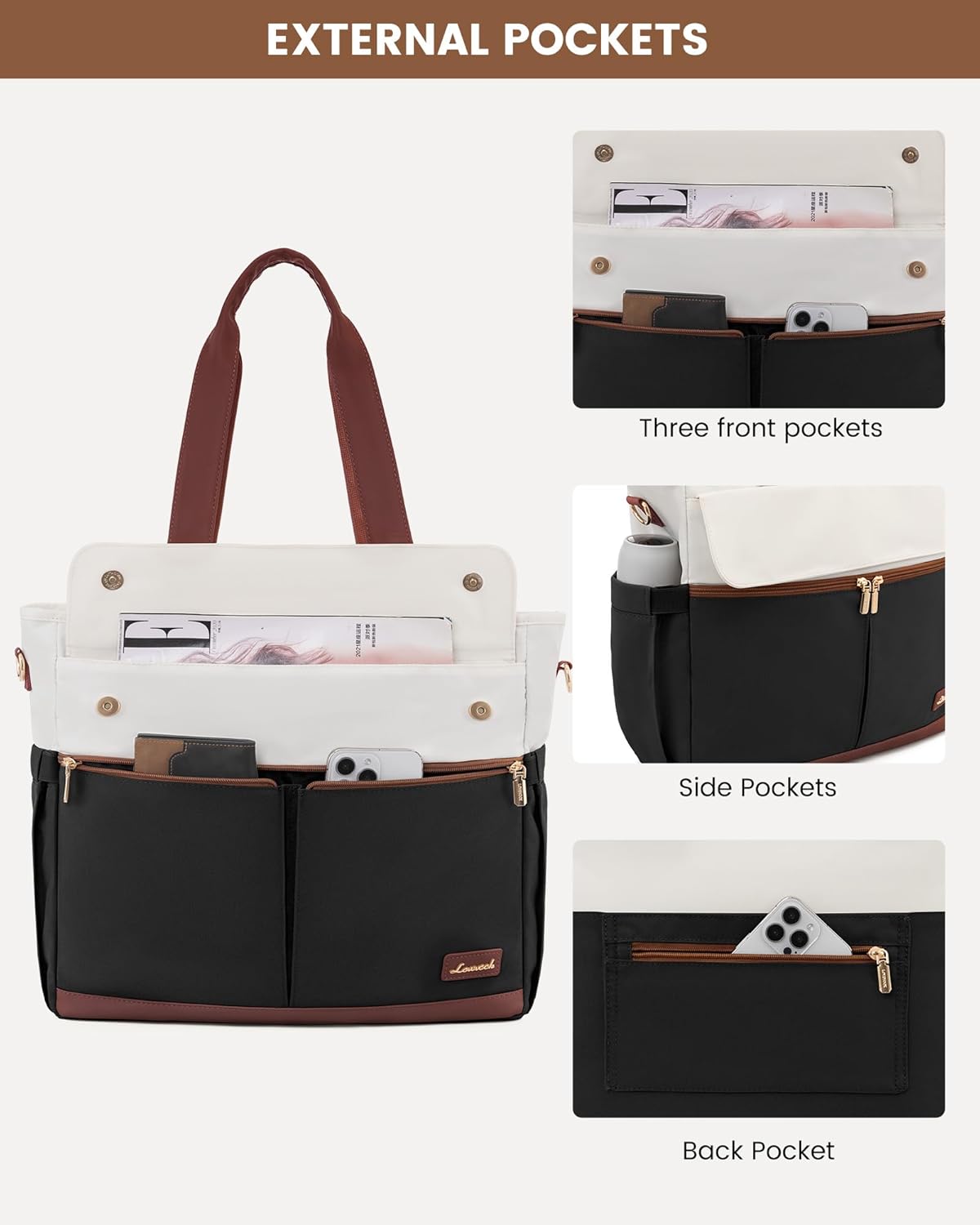 Laptop Tote Bag for Women – 15.6" Roomy Work Bag with Large Inside Cup Pocket, Multiple Pockets for Teacher Nurse, Large Capacity Carry on Travel, Computer Purse Handbag for Office College