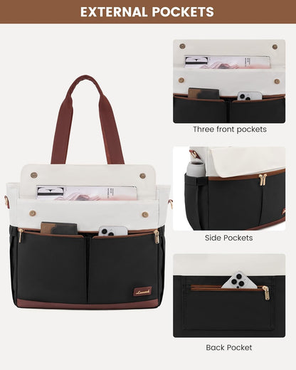 Laptop Tote Bag for Women – 15.6" Roomy Work Bag with Large Inside Cup Pocket, Multiple Pockets for Teacher Nurse, Large Capacity Carry on Travel, Computer Purse Handbag for Office College