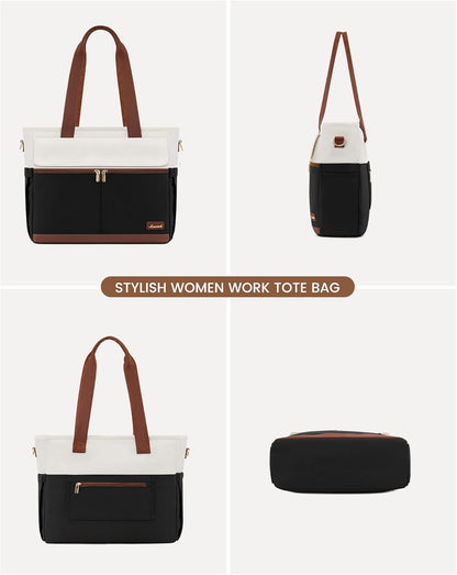 Laptop Tote Bag for Women – 15.6" Roomy Work Bag with Large Inside Cup Pocket, Multiple Pockets for Teacher Nurse, Large Capacity Carry on Travel, Computer Purse Handbag for Office College