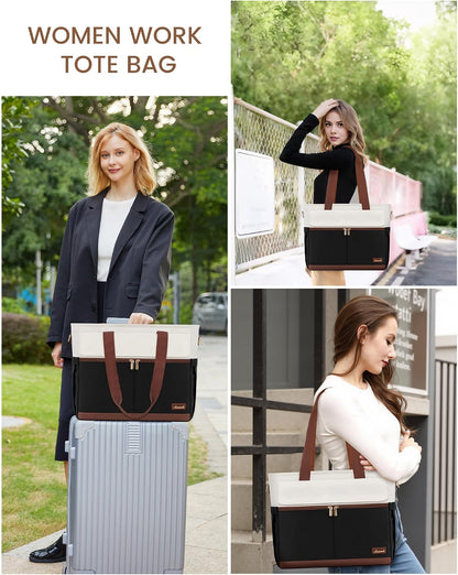 Laptop Tote Bag for Women – 15.6" Roomy Work Bag with Large Inside Cup Pocket, Multiple Pockets for Teacher Nurse, Large Capacity Carry on Travel, Computer Purse Handbag for Office College