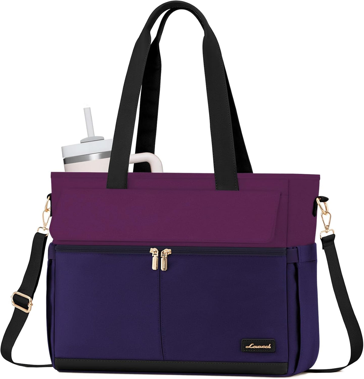 Laptop Tote Bag for Women – 15.6" Roomy Work Bag with Large Inside Cup Pocket, Multiple Pockets for Teacher Nurse, Large Capacity Carry on Travel, Computer Purse Handbag for Office College