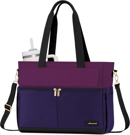 Laptop Tote Bag for Women – 15.6" Roomy Work Bag with Large Inside Cup Pocket, Multiple Pockets for Teacher Nurse, Large Capacity Carry on Travel, Computer Purse Handbag for Office College