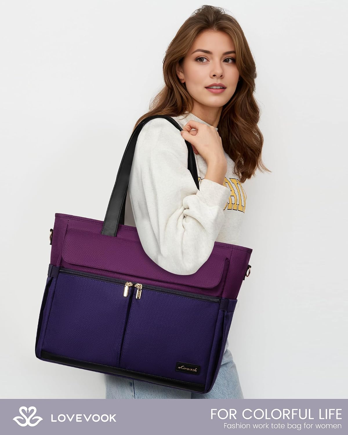 Laptop Tote Bag for Women – 15.6" Roomy Work Bag with Large Inside Cup Pocket, Multiple Pockets for Teacher Nurse, Large Capacity Carry on Travel, Computer Purse Handbag for Office College