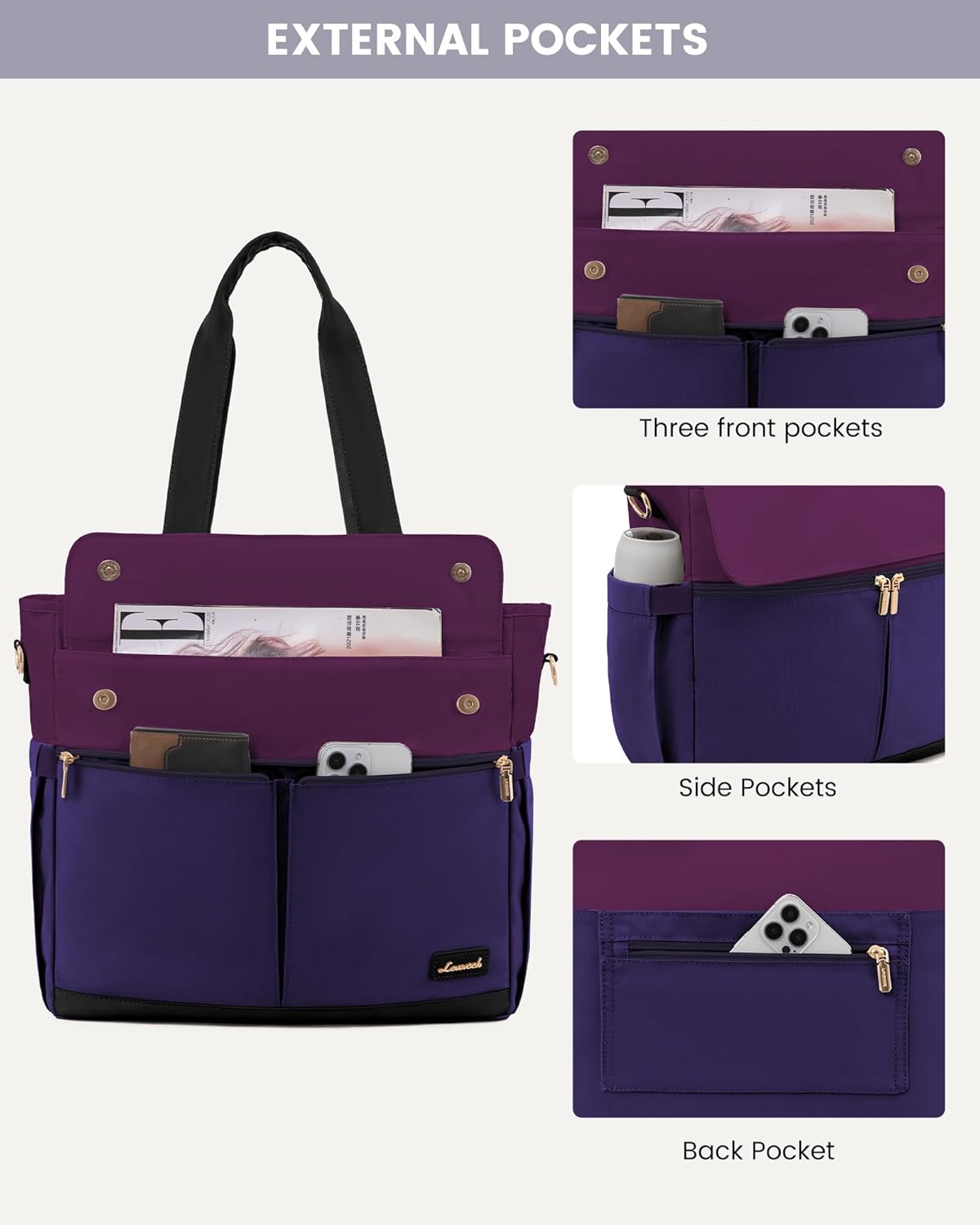 Laptop Tote Bag for Women – 15.6" Roomy Work Bag with Large Inside Cup Pocket, Multiple Pockets for Teacher Nurse, Large Capacity Carry on Travel, Computer Purse Handbag for Office College