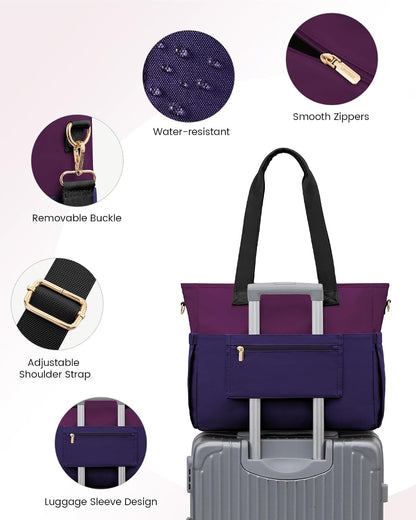 Laptop Tote Bag for Women – 15.6" Roomy Work Bag with Large Inside Cup Pocket, Multiple Pockets for Teacher Nurse, Large Capacity Carry on Travel, Computer Purse Handbag for Office College
