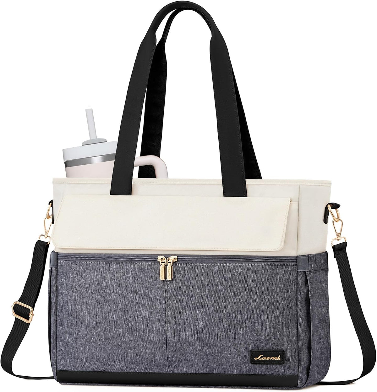 Laptop Tote Bag for Women – 15.6" Roomy Work Bag with Large Inside Cup Pocket, Multiple Pockets for Teacher Nurse, Large Capacity Carry on Travel, Computer Purse Handbag for Office College