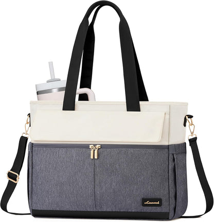 Laptop Tote Bag for Women – 15.6" Roomy Work Bag with Large Inside Cup Pocket, Multiple Pockets for Teacher Nurse, Large Capacity Carry on Travel, Computer Purse Handbag for Office College