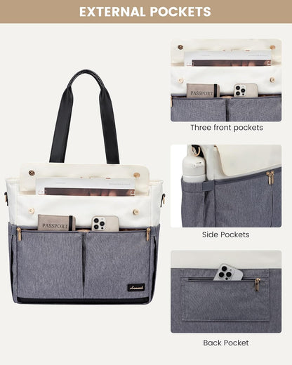 Laptop Tote Bag for Women – 15.6" Roomy Work Bag with Large Inside Cup Pocket, Multiple Pockets for Teacher Nurse, Large Capacity Carry on Travel, Computer Purse Handbag for Office College