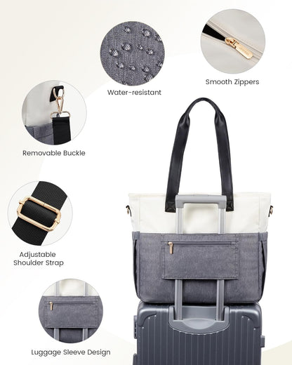 Laptop Tote Bag for Women – 15.6" Roomy Work Bag with Large Inside Cup Pocket, Multiple Pockets for Teacher Nurse, Large Capacity Carry on Travel, Computer Purse Handbag for Office College