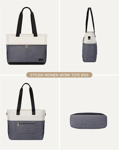 Laptop Tote Bag for Women – 15.6" Roomy Work Bag with Large Inside Cup Pocket, Multiple Pockets for Teacher Nurse, Large Capacity Carry on Travel, Computer Purse Handbag for Office College