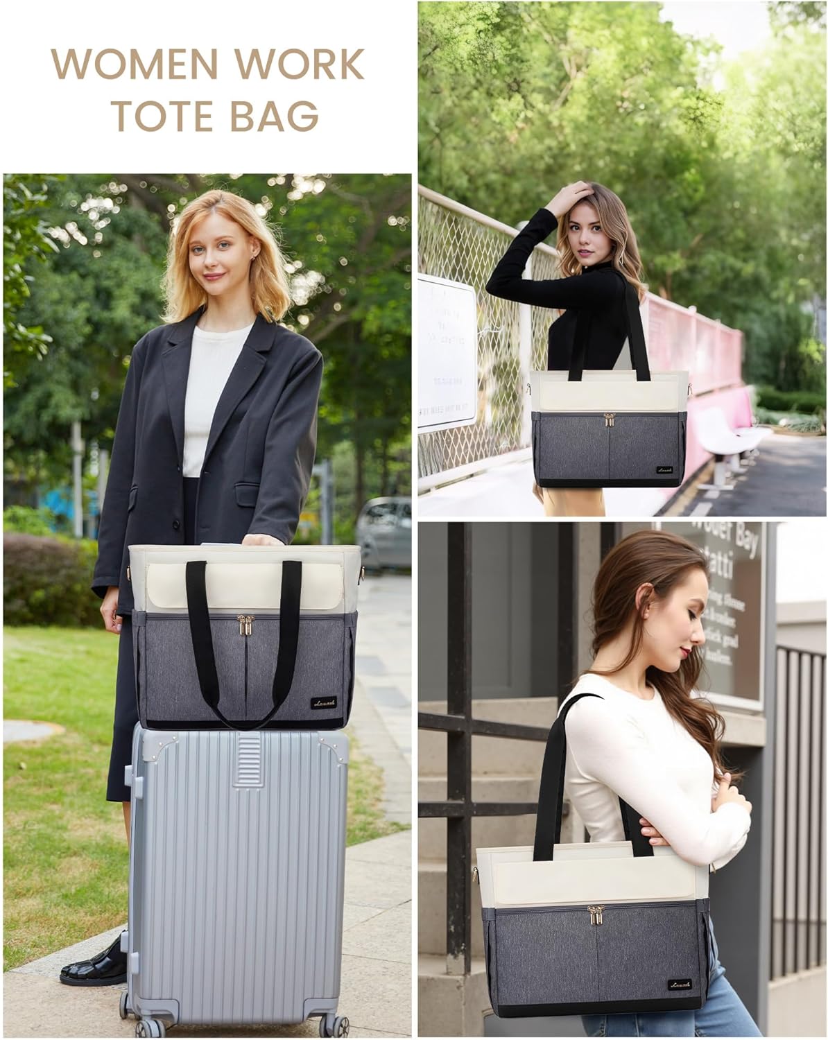 Laptop Tote Bag for Women – 15.6" Roomy Work Bag with Large Inside Cup Pocket, Multiple Pockets for Teacher Nurse, Large Capacity Carry on Travel, Computer Purse Handbag for Office College
