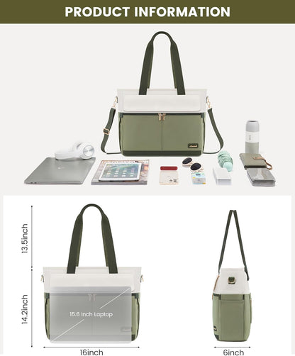 Laptop Tote Bag for Women – 15.6" Roomy Work Bag with Large Inside Cup Pocket, Multiple Pockets for Teacher Nurse, Large Capacity Carry on Travel, Computer Purse Handbag for Office College