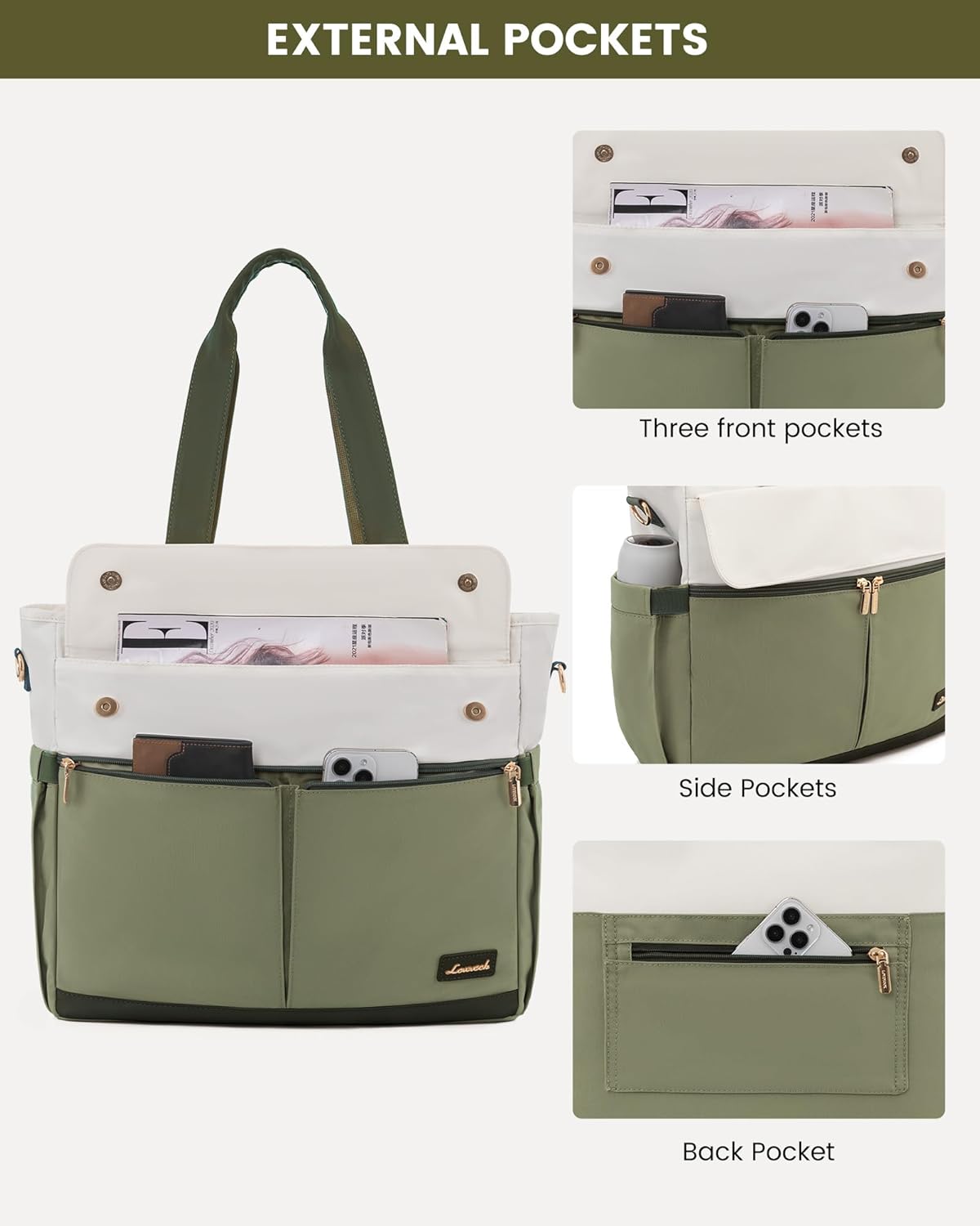 Laptop Tote Bag for Women – 15.6" Roomy Work Bag with Large Inside Cup Pocket, Multiple Pockets for Teacher Nurse, Large Capacity Carry on Travel, Computer Purse Handbag for Office College