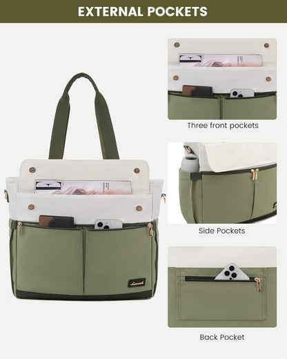 Laptop Tote Bag for Women – 15.6" Roomy Work Bag with Large Inside Cup Pocket, Multiple Pockets for Teacher Nurse, Large Capacity Carry on Travel, Computer Purse Handbag for Office College