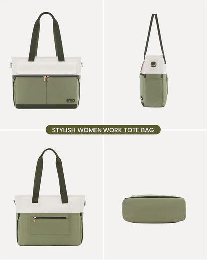 Laptop Tote Bag for Women – 15.6" Roomy Work Bag with Large Inside Cup Pocket, Multiple Pockets for Teacher Nurse, Large Capacity Carry on Travel, Computer Purse Handbag for Office College