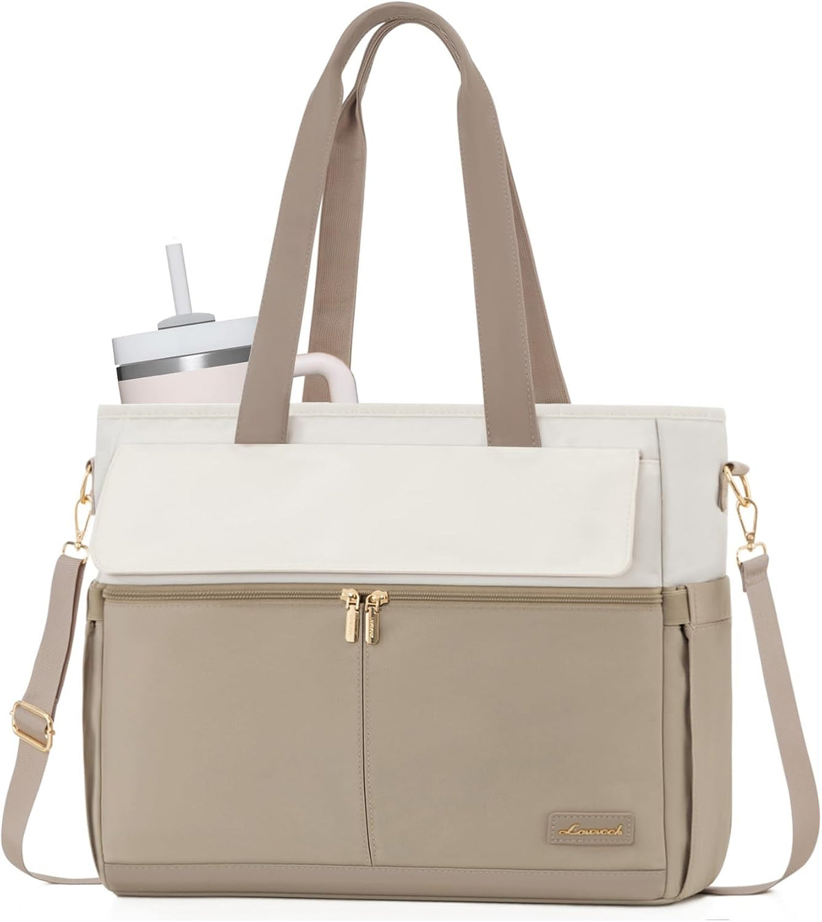 Laptop Tote Bag for Women – 15.6" Roomy Work Bag with Large Inside Cup Pocket, Multiple Pockets for Teacher Nurse, Large Capacity Carry on Travel, Computer Purse Handbag for Office College