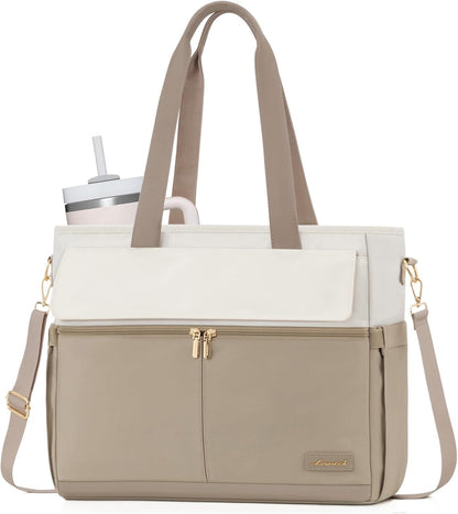 Laptop Tote Bag for Women – 15.6" Roomy Work Bag with Large Inside Cup Pocket, Multiple Pockets for Teacher Nurse, Large Capacity Carry on Travel, Computer Purse Handbag for Office College