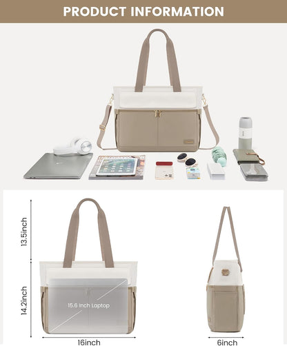 Laptop Tote Bag for Women – 15.6" Roomy Work Bag with Large Inside Cup Pocket, Multiple Pockets for Teacher Nurse, Large Capacity Carry on Travel, Computer Purse Handbag for Office College
