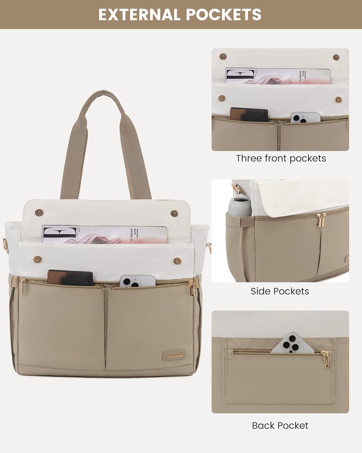 Laptop Tote Bag for Women – 15.6" Roomy Work Bag with Large Inside Cup Pocket, Multiple Pockets for Teacher Nurse, Large Capacity Carry on Travel, Computer Purse Handbag for Office College