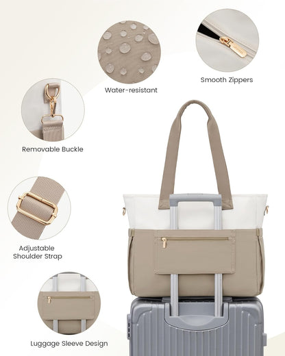 Laptop Tote Bag for Women – 15.6" Roomy Work Bag with Large Inside Cup Pocket, Multiple Pockets for Teacher Nurse, Large Capacity Carry on Travel, Computer Purse Handbag for Office College