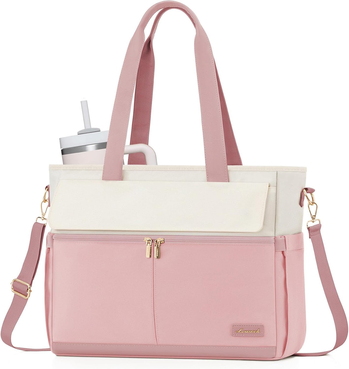 Laptop Tote Bag for Women – 15.6" Roomy Work Bag with Large Inside Cup Pocket, Multiple Pockets for Teacher Nurse, Large Capacity Carry on Travel, Computer Purse Handbag for Office College