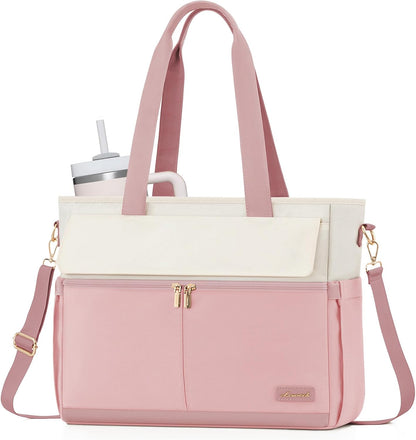 Laptop Tote Bag for Women – 15.6" Roomy Work Bag with Large Inside Cup Pocket, Multiple Pockets for Teacher Nurse, Large Capacity Carry on Travel, Computer Purse Handbag for Office College